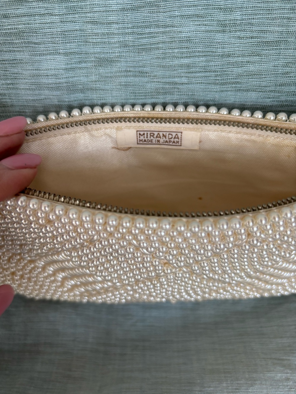Vintage Miranda Beaded Pearl-Embellished Clutch - Ivory Made In Japan - Picture 2 of 5